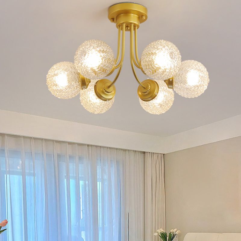 Glass Sputnik Semi Flush Mount Fixture Modern Flush Light Fixture in Gold
