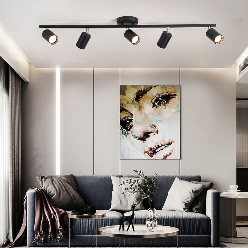 Nordic Cylindrical Metal Track Spotlights Semi Flush Ceiling Track Lighting for Foyer and Cloakroom