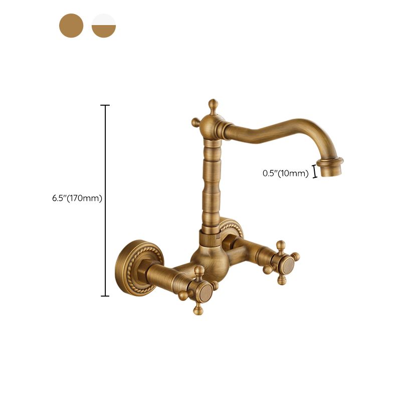 Vintage Tub Faucet Two Cross Handle Faucet Pure Copper Wall Mounted Faucet