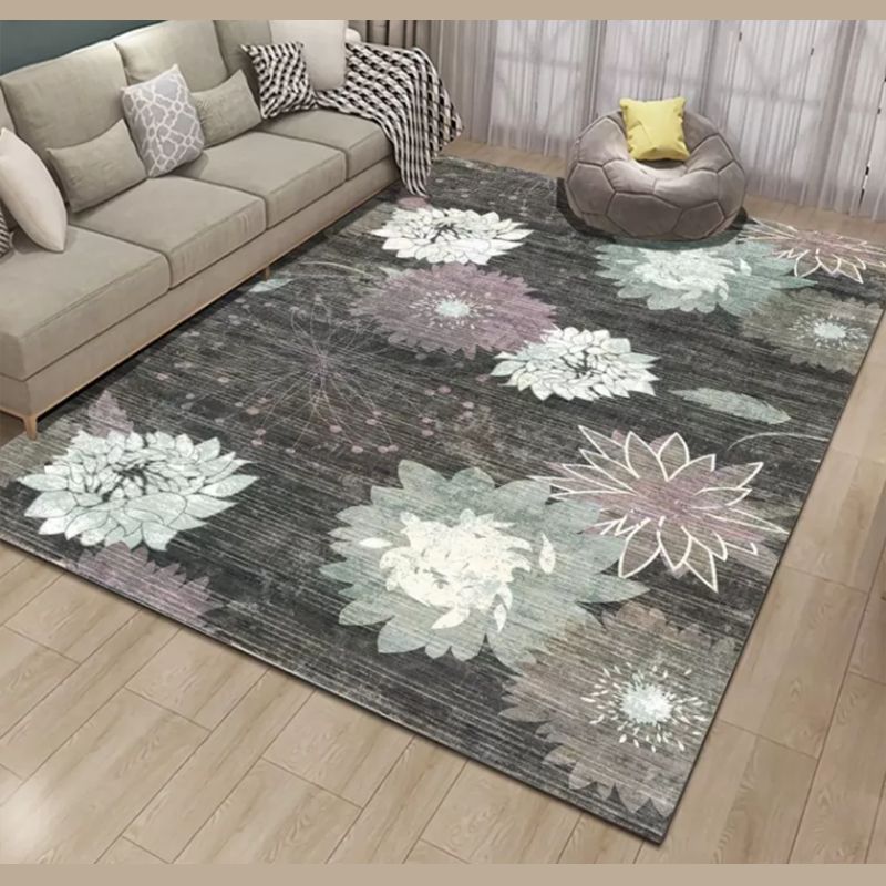 Brown Plants Indoor Carpet Polyester Simple Area Rug Non-Split Indoor Rug for Living Room