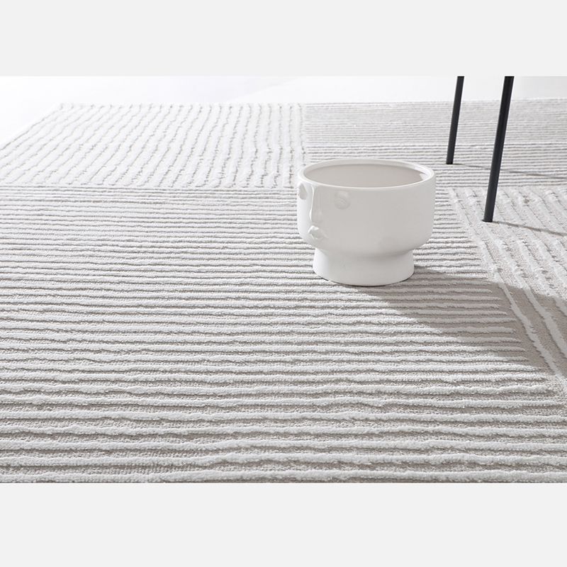 Casual Modern Area Rug Beige Polyester Area Crapet Stripe Pattern Easy Care Rug for Living Room