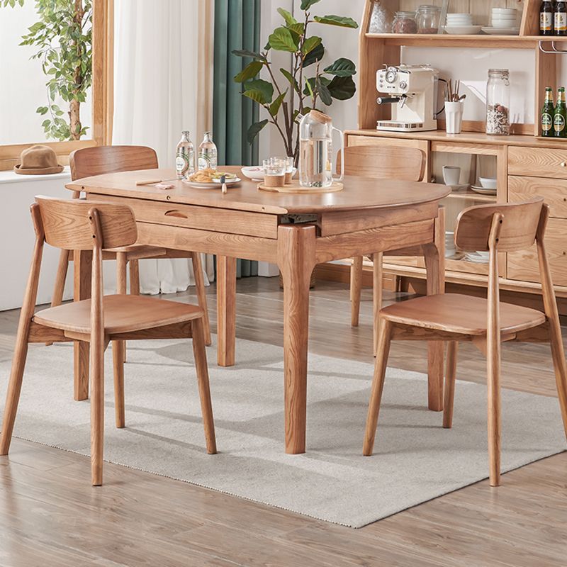 Modern Dining Set Solid Wood Round Shape 4 Legs Base Extendable Dining Table Set