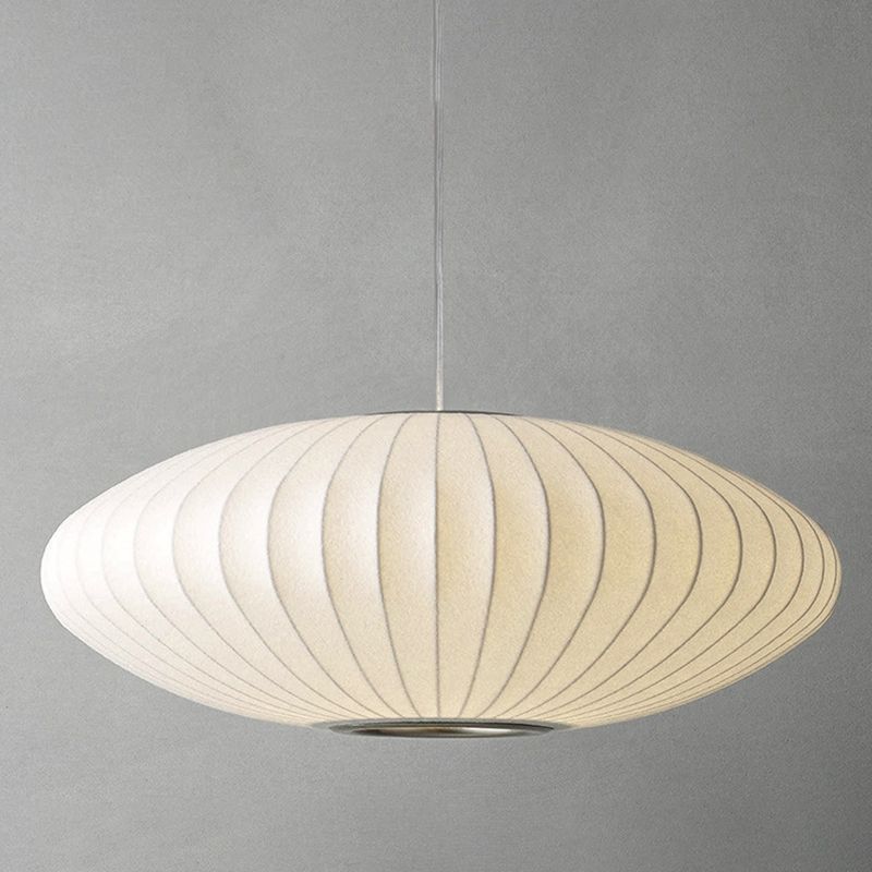 Silk Hanging Lamp, Simple Disk-Shaped Shade Pendant Lighting in White Finish