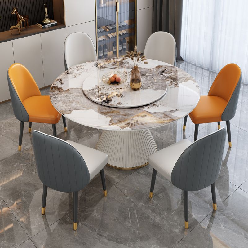 Stone Round Dining Table Contemporary Style Dining Site Table with Turntable