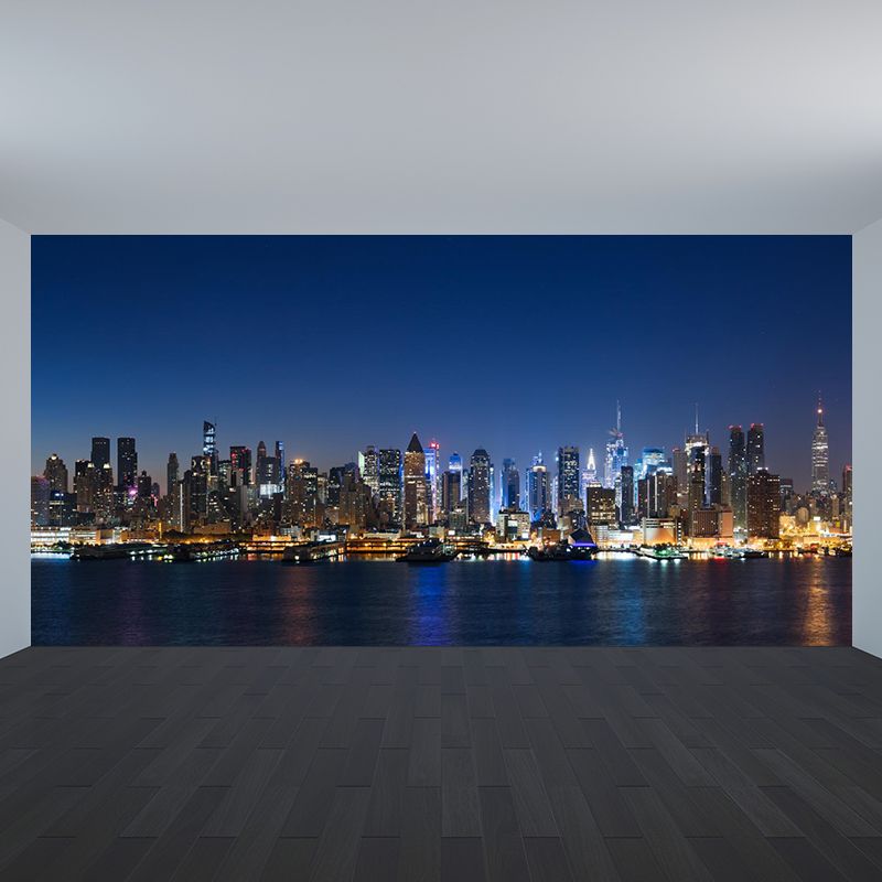 Photograph Night City Scenery Mural for Living Room, Dark Color, Personalized Size