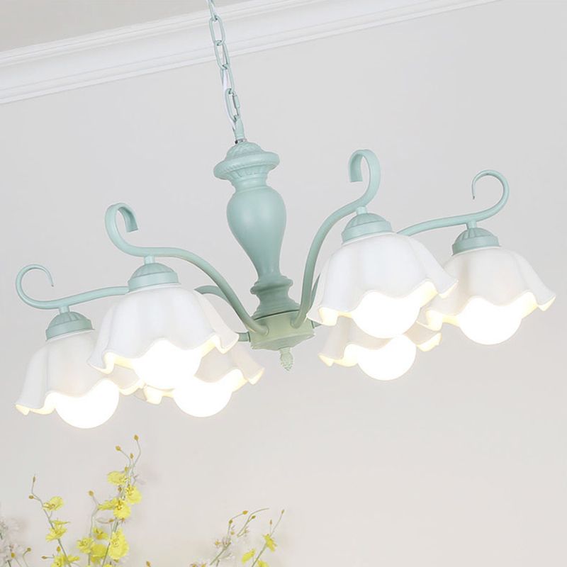 Ceramic Flower Chandelier Pendant Light Nordic Style Hanging Chandelier in Green