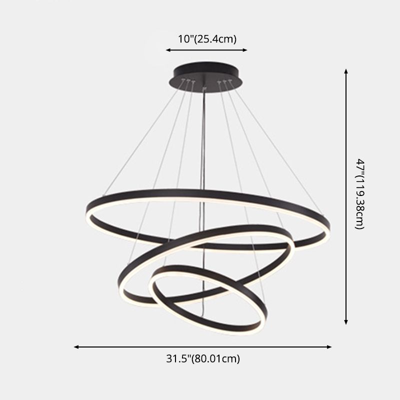 New Modern Black Tiered Chandelier Light Fixtures Aluminum LED Hanging Lamp for Living Room