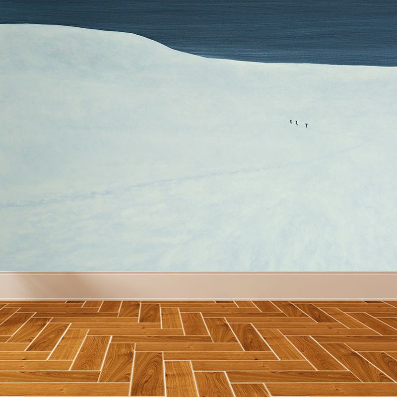 Modern Aesthetics Girls Mural Wallpaper Snowfield and Figures White Wall Covering