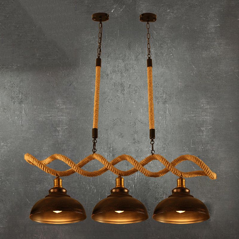 Industrial Style Dome Island Light Rope Chandelier Lamp for Restaurant