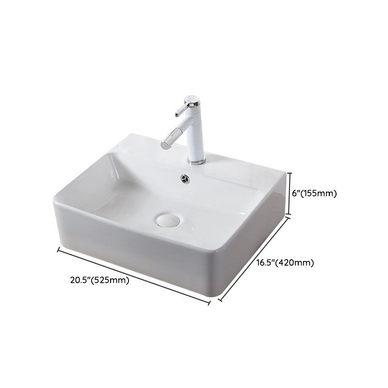 Modern Vessel Bathroom Sink Rectangular Porcelain Drain Vessel Sink(Not Included Faucet)