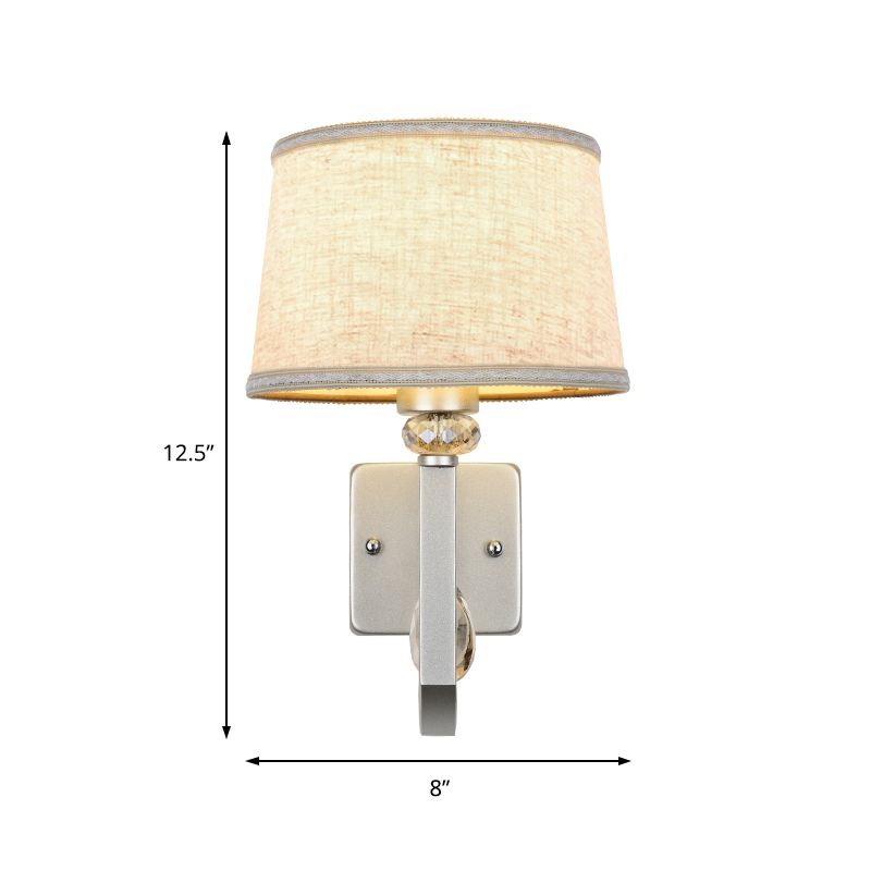 Fabric Drum Shade Wall Mount Lamp Modern 1 Light Sconce Wall Light with Metal Square Backplate in Silver