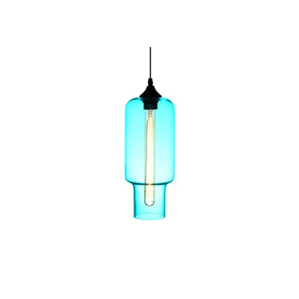 1 luz colgante de techo ligero con sombra de vidrio de botella Rojo/marrón/azul Blue Light