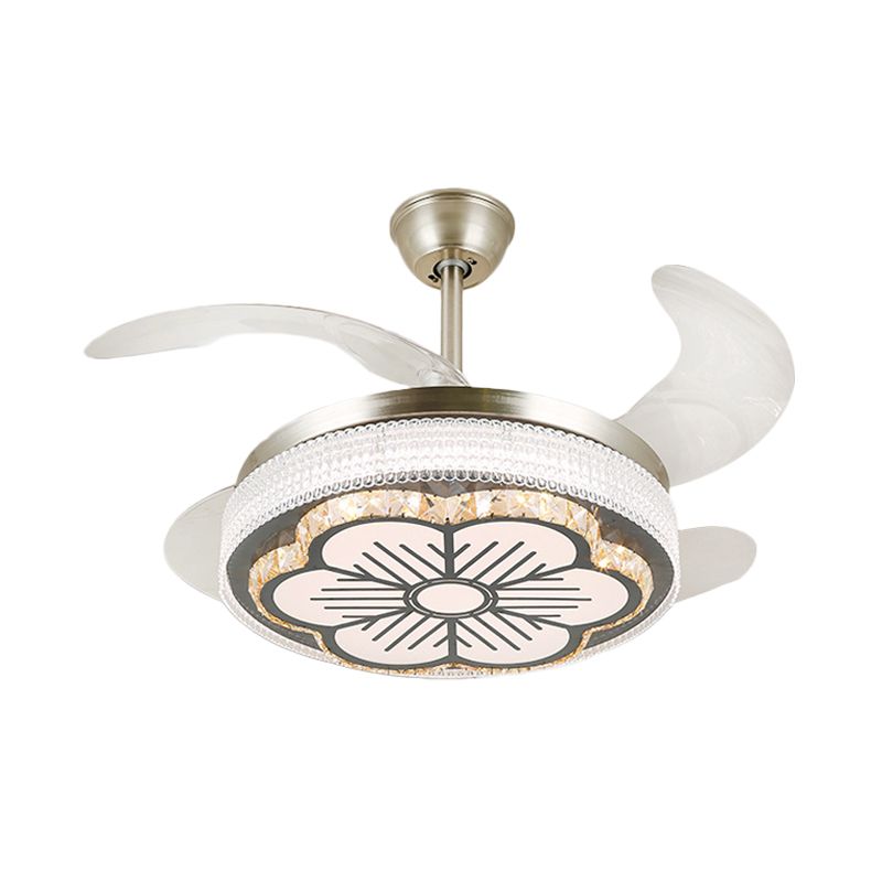 Kristallstufte 4-Blade-Halbblöcke Deckenleuchte LED Hanging Lüfterlampe in Silber, 19 "breit