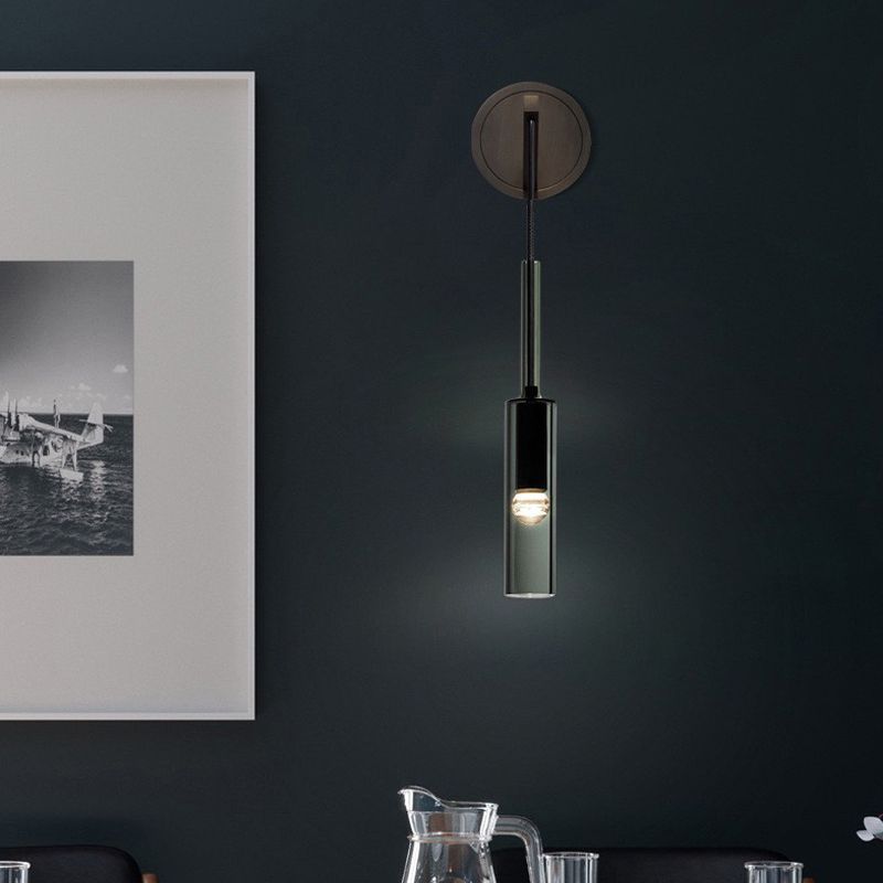 Single Adjustable Wall Sconce Brass and Glass Bottle Shape Wall Fixture in Grey