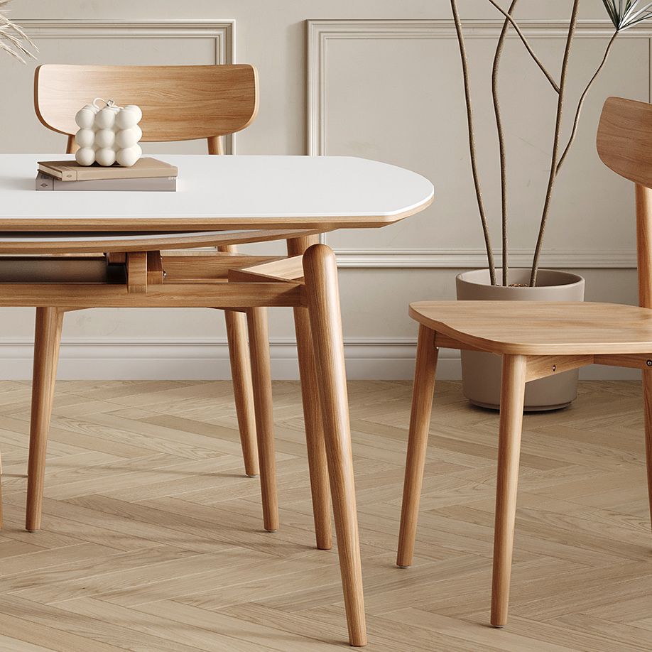 Modern White Stone Top Dining Table Extendable for Small Spaces