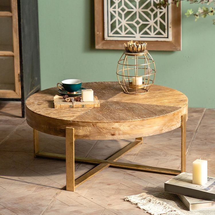 Scandinavian 4 Legs Cocktail Table Round Wooden Coffee Table for Home