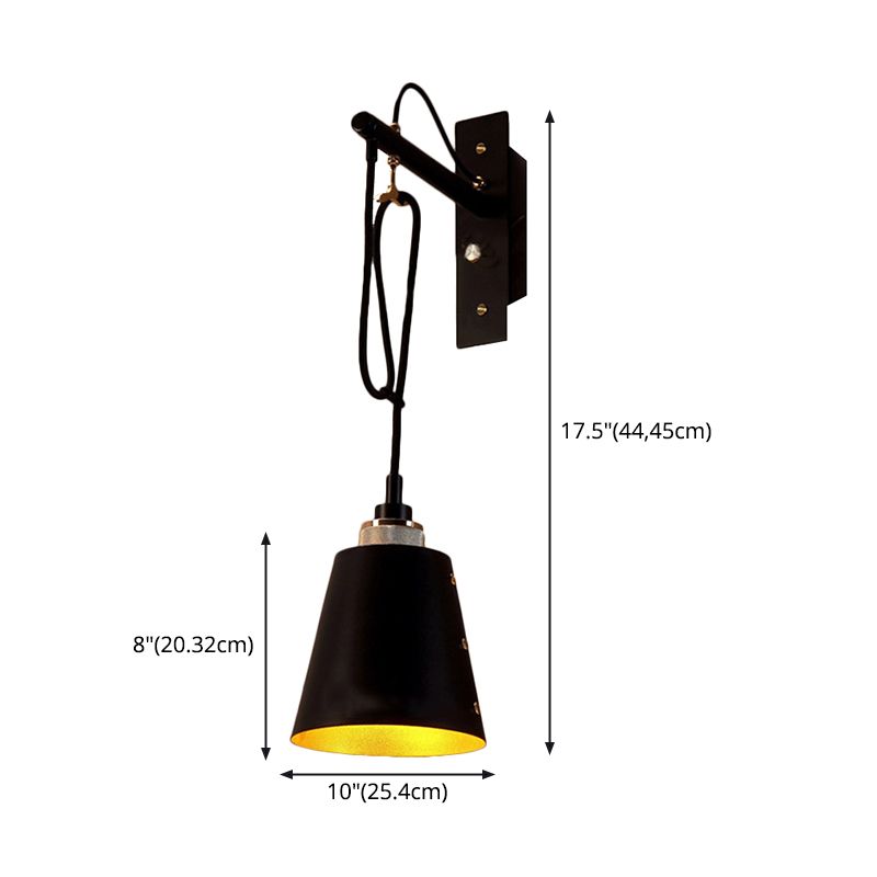 Accesorios de iluminación de pared de cono ajustable de hierro antiguo iluminación de apliques de pared de 1 luces en negro