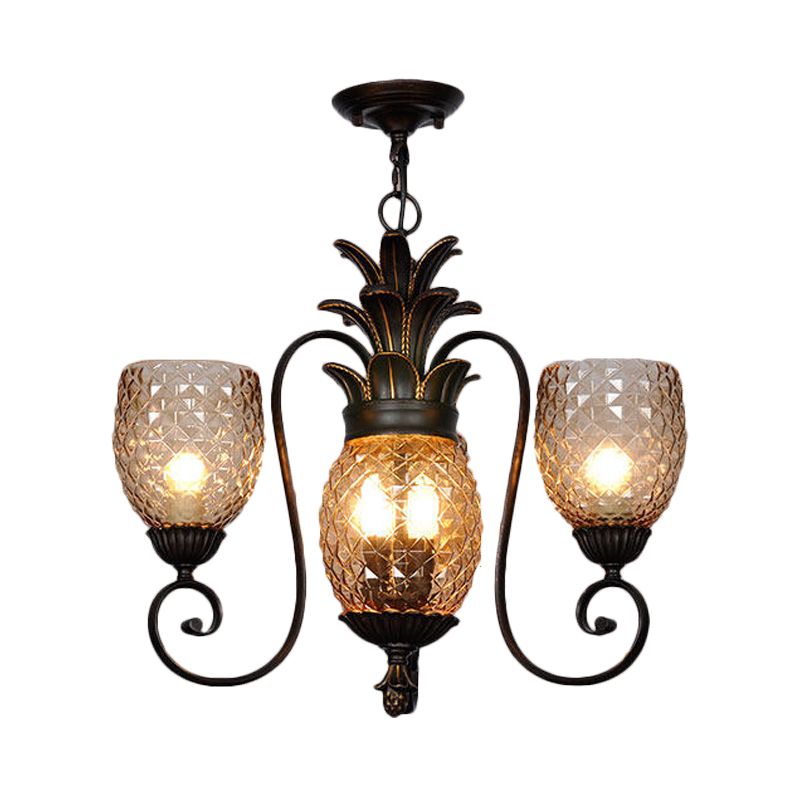 5/7 Lights Bedroom Ceiling Lamp Traditional Black Chandelier Pendant Light with Cup Frosted Prismatic Glass Shade