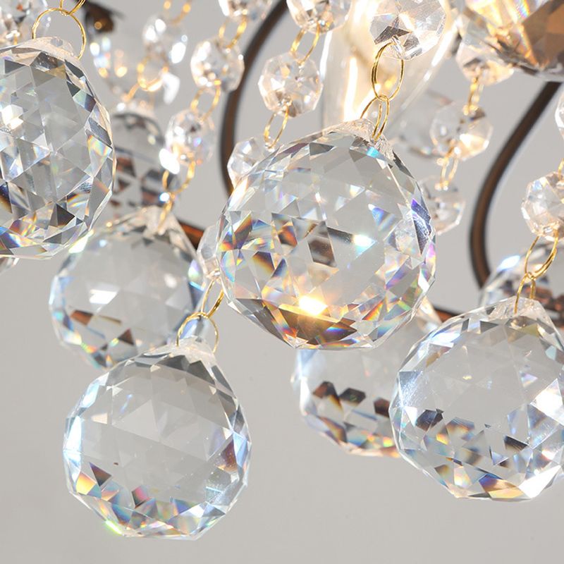 3-Lights Drum Ceiling Light with Romantic Crystal Drops Design Wrought Iron Semi Flush-mount Lighting Fixture in Rust