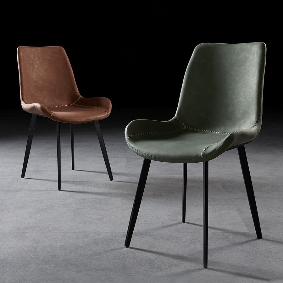 Silla lateral de comedor con respaldo sólido de diseño industrial, brazo de cuero, silla lateral de comedor