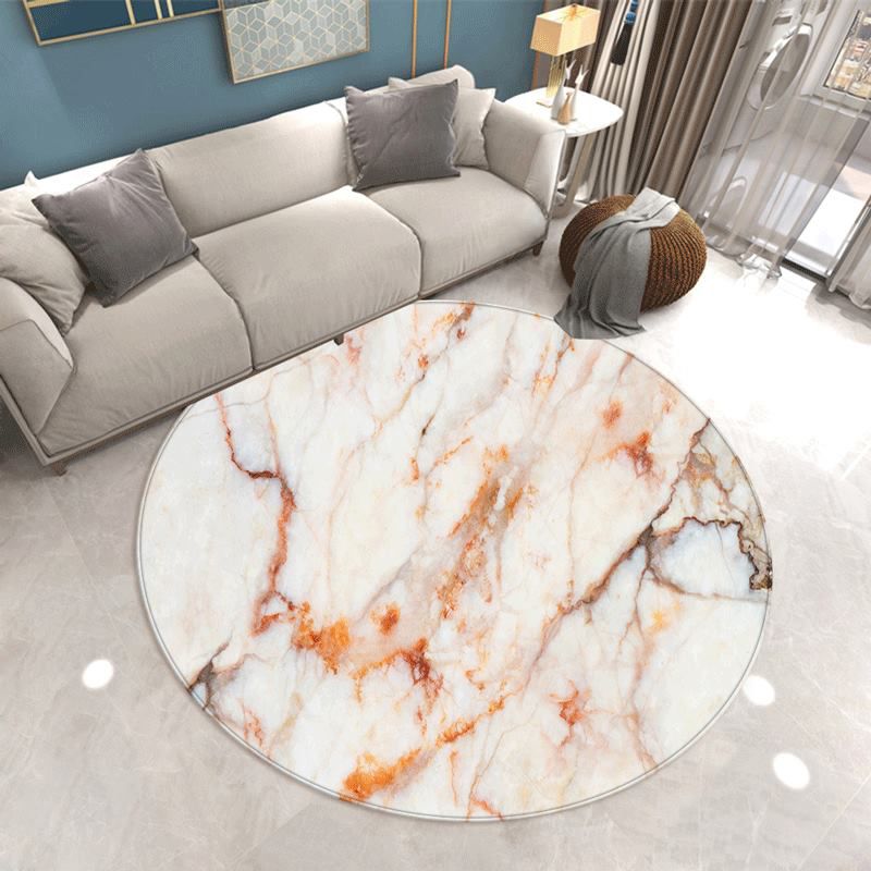 Round Gorgeous Carpet Simple Marble Print Indoor Rug Polyester Stain Resistant Carpet for Home Decor