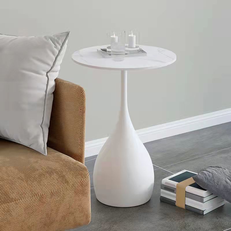 Modern Round Stone Pedestal Sofa Side Accent Table - Dia 12.6-In