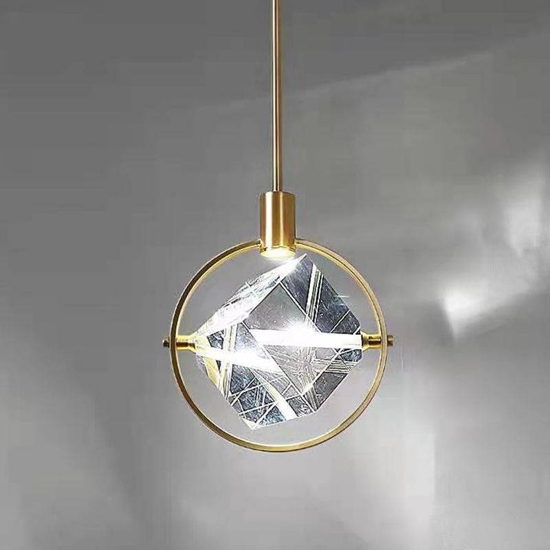 Gold Ring Pendant Lighting Fixture Contemporary Style LED Crystal Suspension Lamp