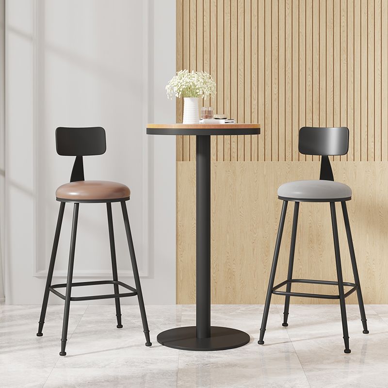 Modern Armless Backrest Counter Stool Iron Cafe Bar Stool with Leather Cushion