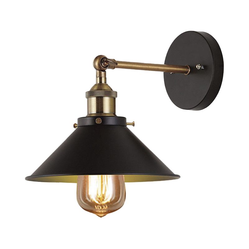 Industrial Stylish Cone Wall Sconce 1 Light Metallic Wall Mount Light in Black for Living Room, 2 Packs