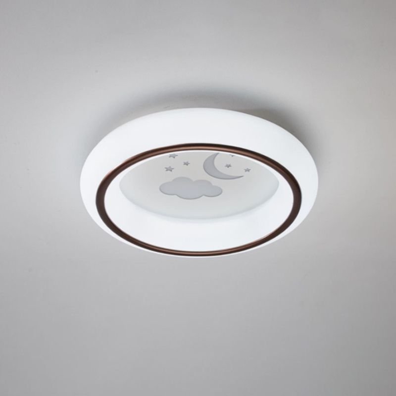 Circular Flush Mount Ceiling Light Nordic Acrylic White LED Flushmount with Elk/Star/Hot Air Balloon Pattern