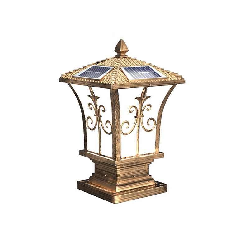 Drum Shape Metal Outdoor Lamp Modern Style 1 Light Solar Pillar Lights