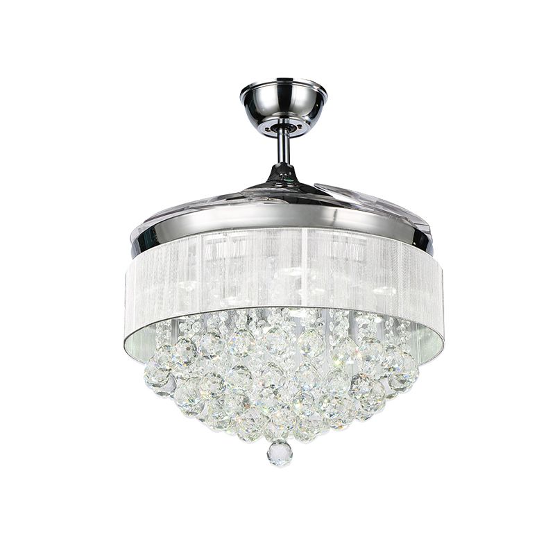 35,5 "W Facetted Crystal Orb LED Lüfterlampe moderne silbergeklopfte Schlafzimmer Halbflush Deckenleuchte mit 3 Klingen