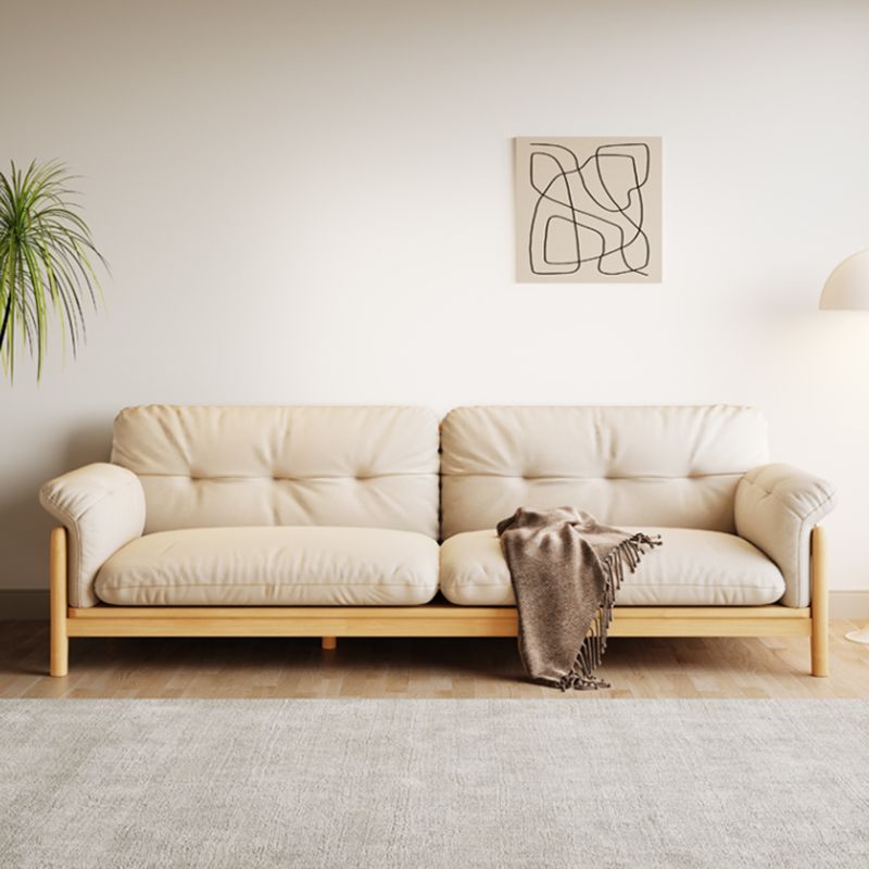 Solid Wood Tufted Settee Flared Arm Beige Cushions Sofa -39.4" H
