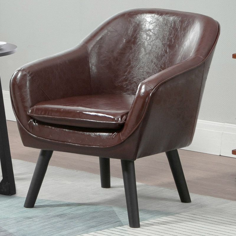 Fixed Back Lounge Chair Leather Side Chair with Solid Wood Legs
