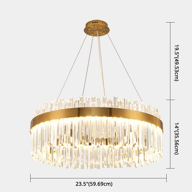 LED Parlor Pendant Lighting Fixture Contemporary Gold Suspension Lamp with Circle Crystal Shade