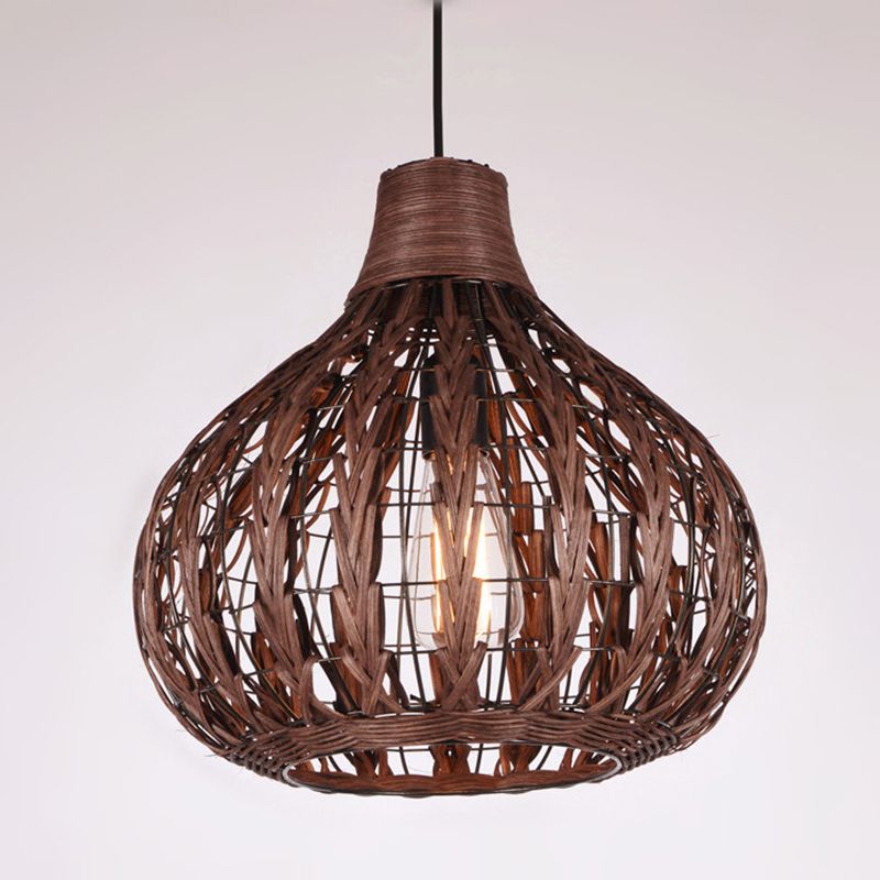 Onion Shaded Ceiling Light Asian Style Rattan 1 Bulb Restaurant Hanging Light Fixture