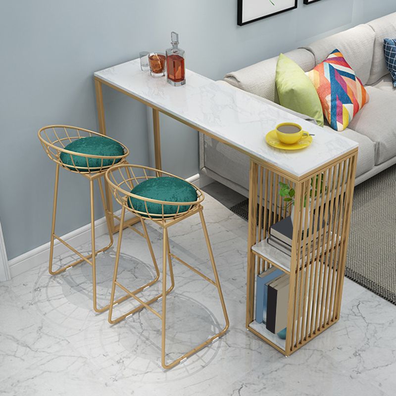 Gold Metal Dining Stools Glam Round Bar Stools with Footrest