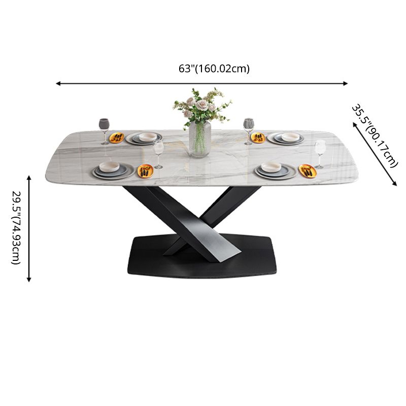 Juego de comidas minimalistas con mesa de comedor de piedra sinterizada y sillas tapizadas