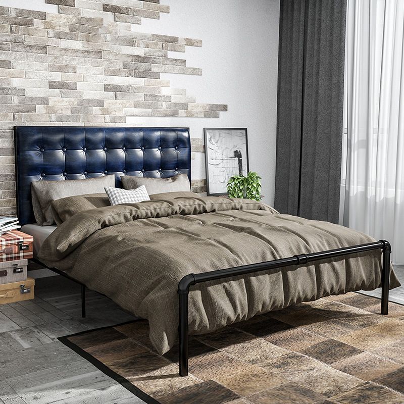 Upholstered Headboard Open-Frame Bed Metal and Upholstered Bed Frame with Metal Legs