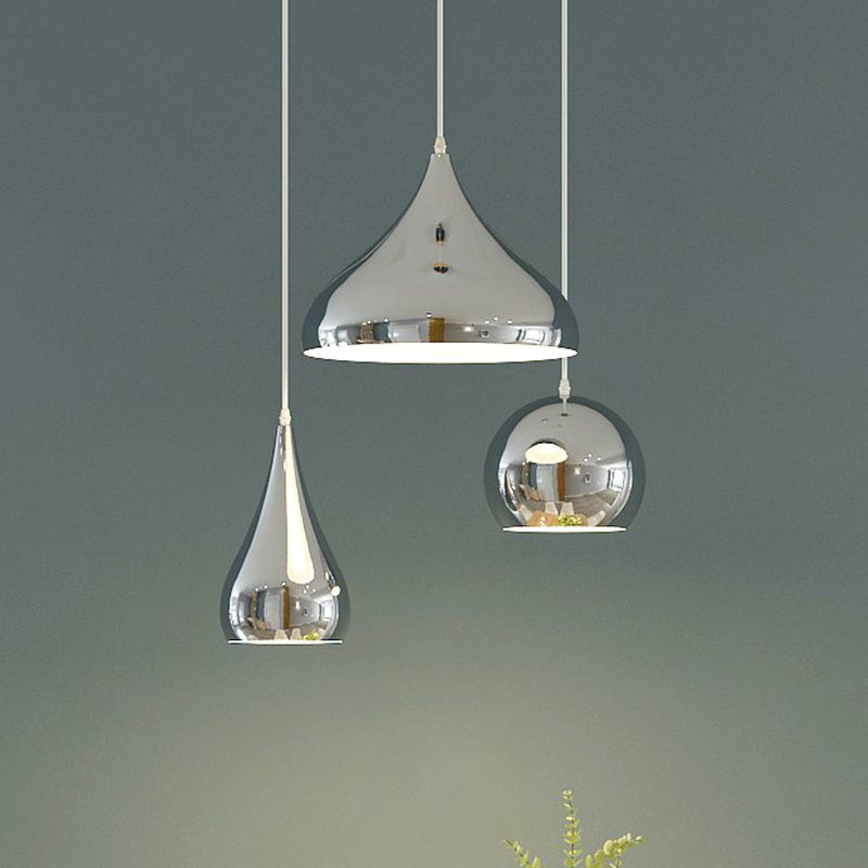Sospensione geometrica in stile postmoderno Metal 1 Lampadina sala da pranzo a sospensione in argento