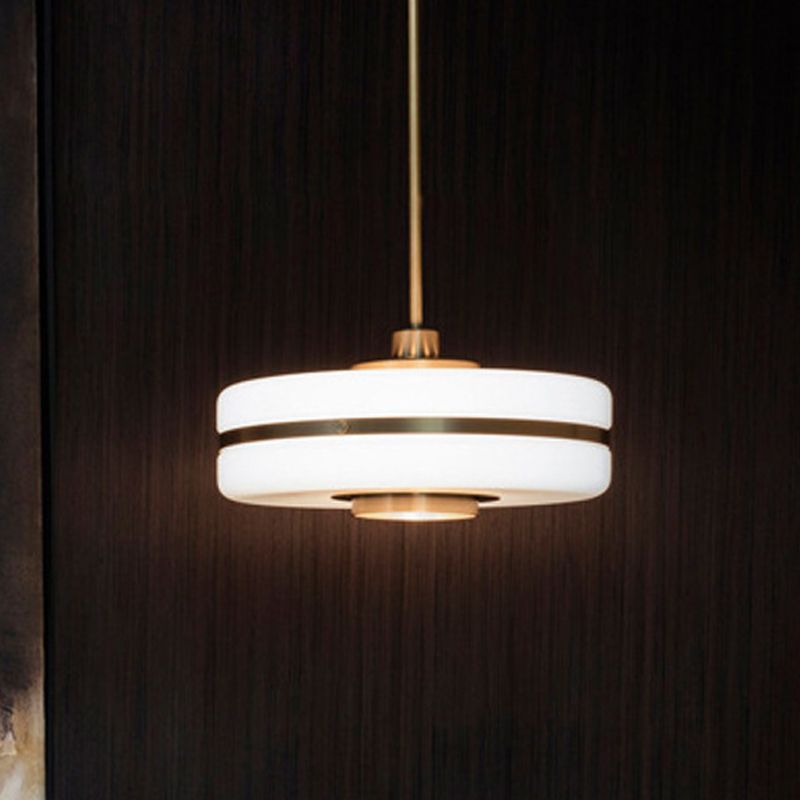 Drum Pendant Light Fixture Postmodern White Glass 1 Light Bedroom Hanging Ceiling Light