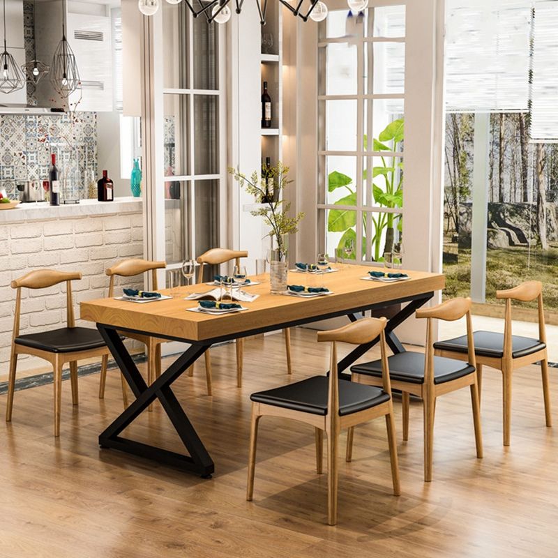 Industrial Double Pedestal Dining Table Set 1/2/7 Pieces Solid Wood Dinette Set