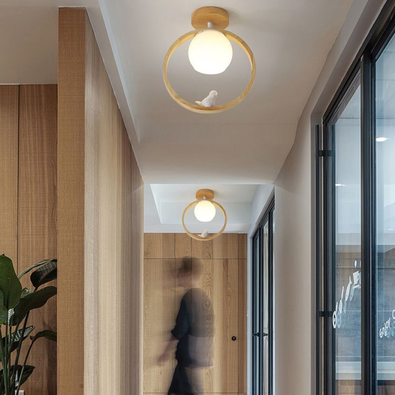 Log Color Globe da incasso in stile moderno e conciso, apparecchio da soffitto per interni in legno con paralume in vetro