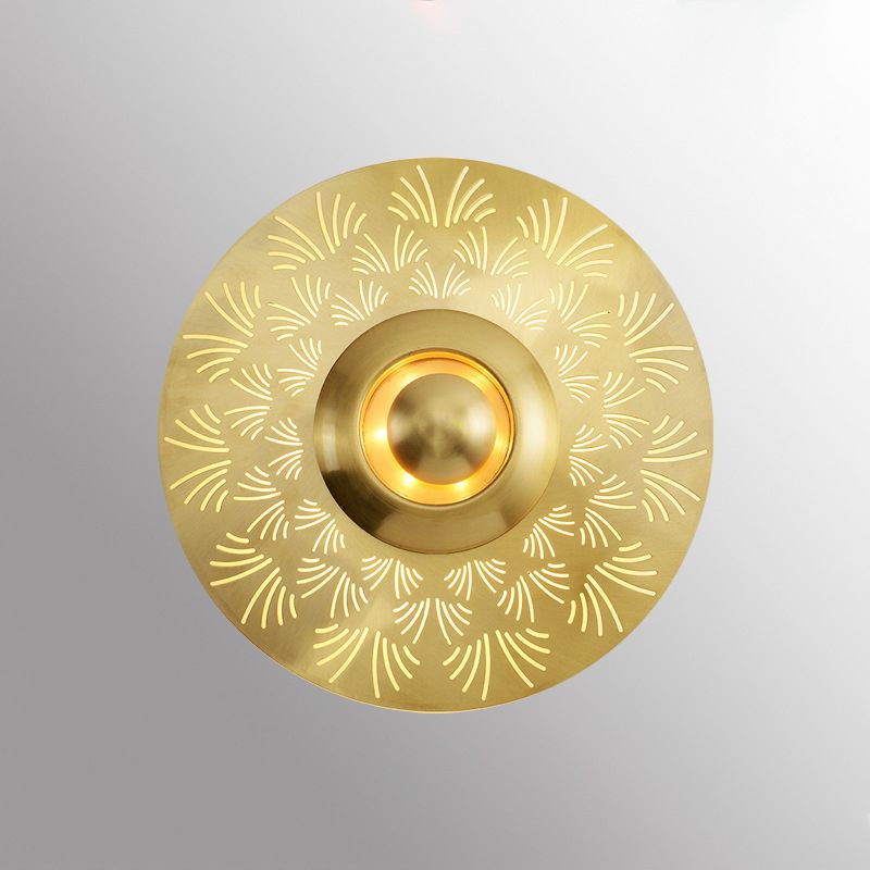 Round Disc Sconce Light Fixture Nordic Minimalist Style Copper  1 Light Sconces