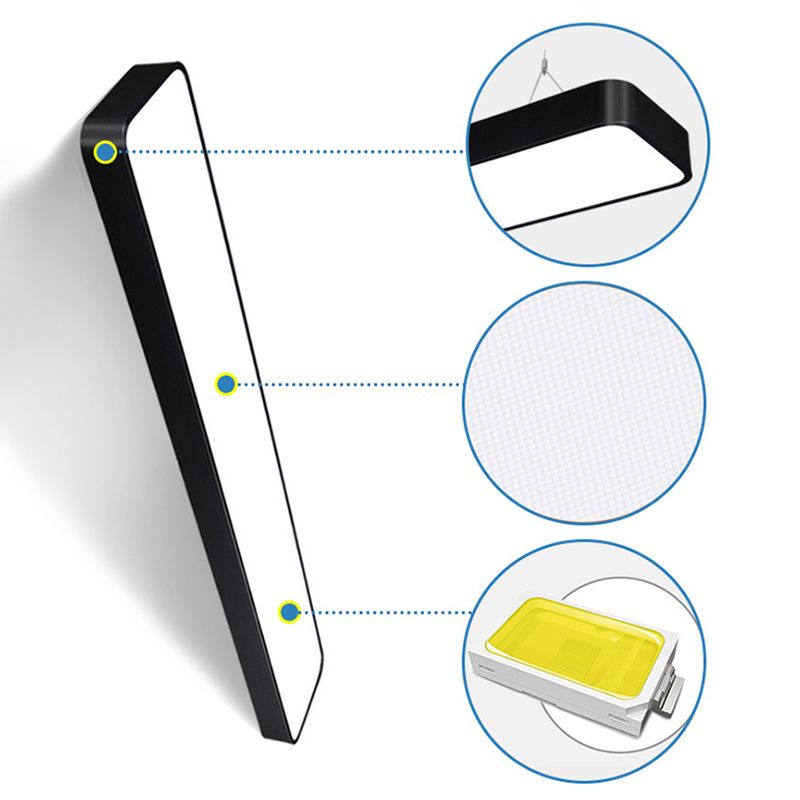 Rechteckige Anhänger Deckenleuchte zeitgenössische Acryl -LED -Büro -Anhängerbeleuchtung in Schwarz