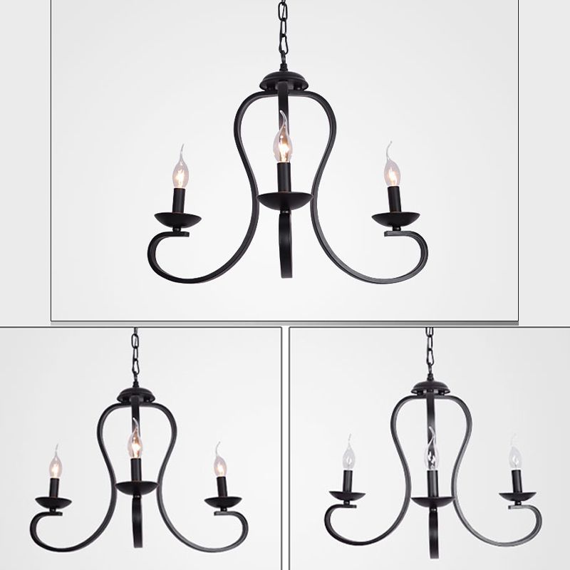 Black Swirled Arm Pendant Lighting Classic-Style Metal 3/5/6 Lights Living Room Chandelier