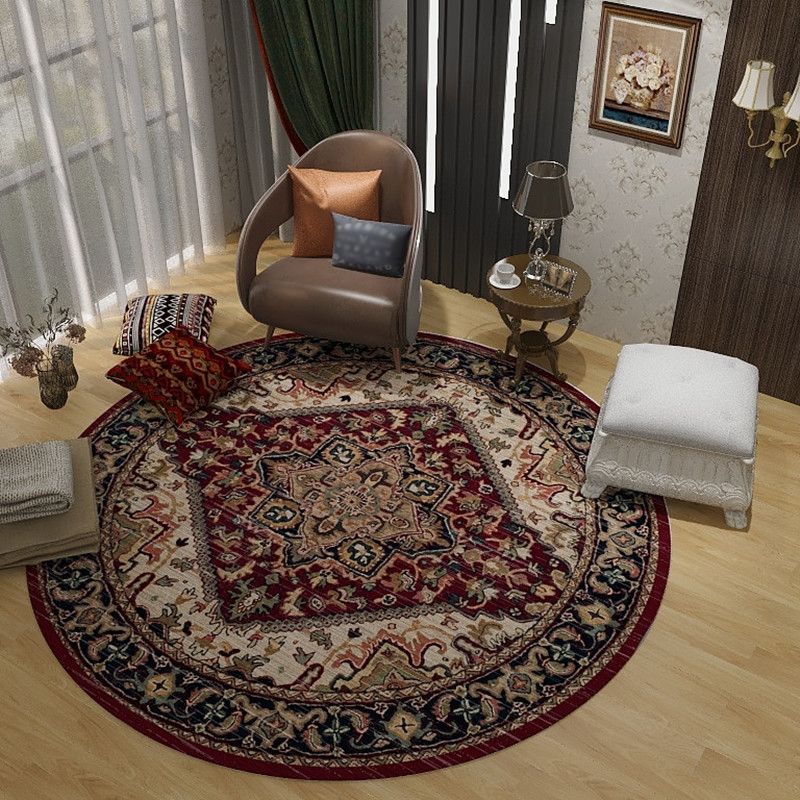 Retro Floral Area Rug Multi-Color Oriental Rug Polyester Pet Friendly Non-Slip Backing Washable Rug for Bedroom