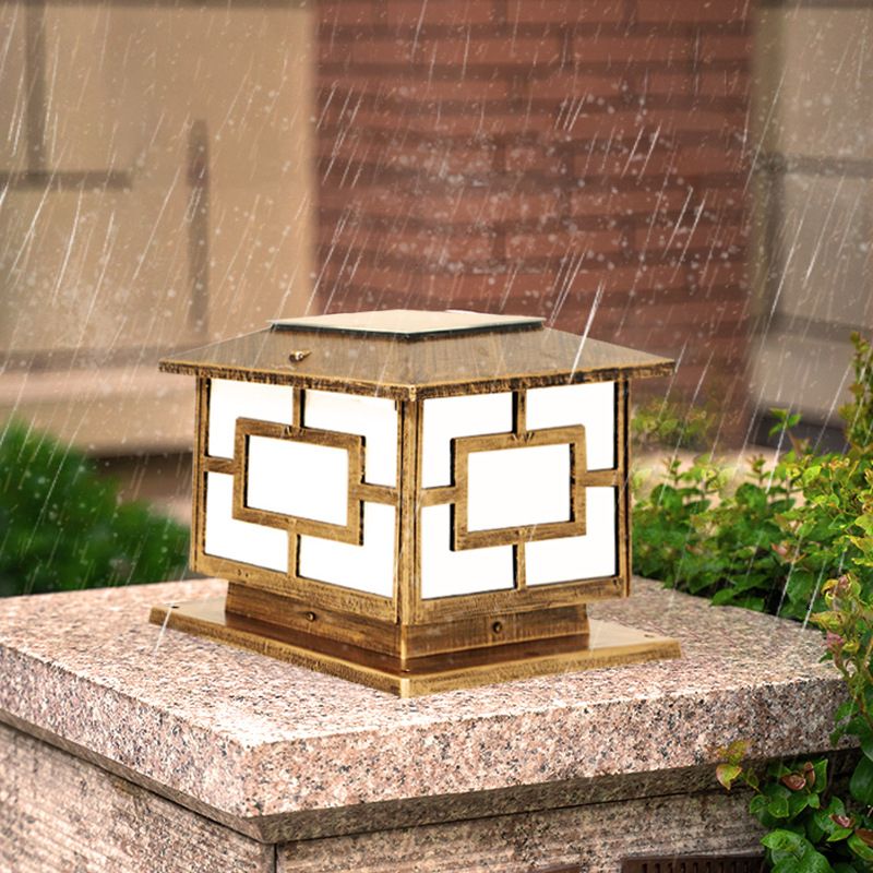 Rectangle Shape Metal Outdoor Lamp Modern Style 1 Light Solar Pillar Lights
