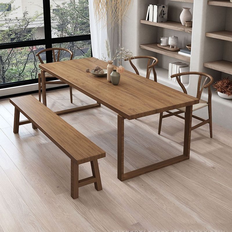 Mid-Century Modern Dining Table Pine Wood Table with Sled Base