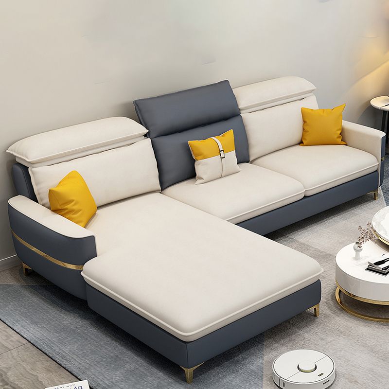 Glam Sectional Sofa Beige Leather Sectional with Bostol Pillows
